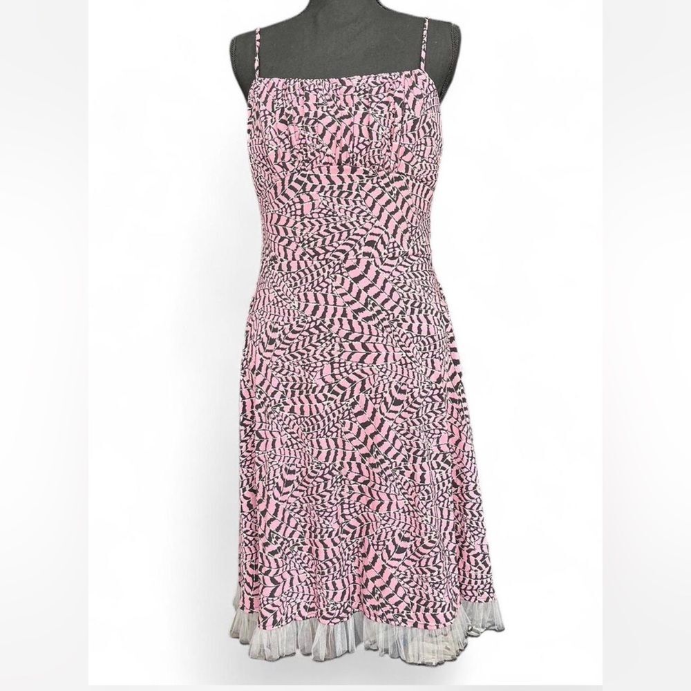 Alyn Paige Pink and Black Patterned Cocktail Dress Size L Wedding Guest